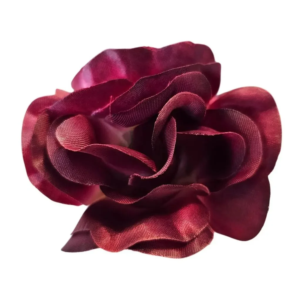 105 Wine Color Satin Rose Heads Lot Open Roses Buds Stemless Wedding Craft Decor